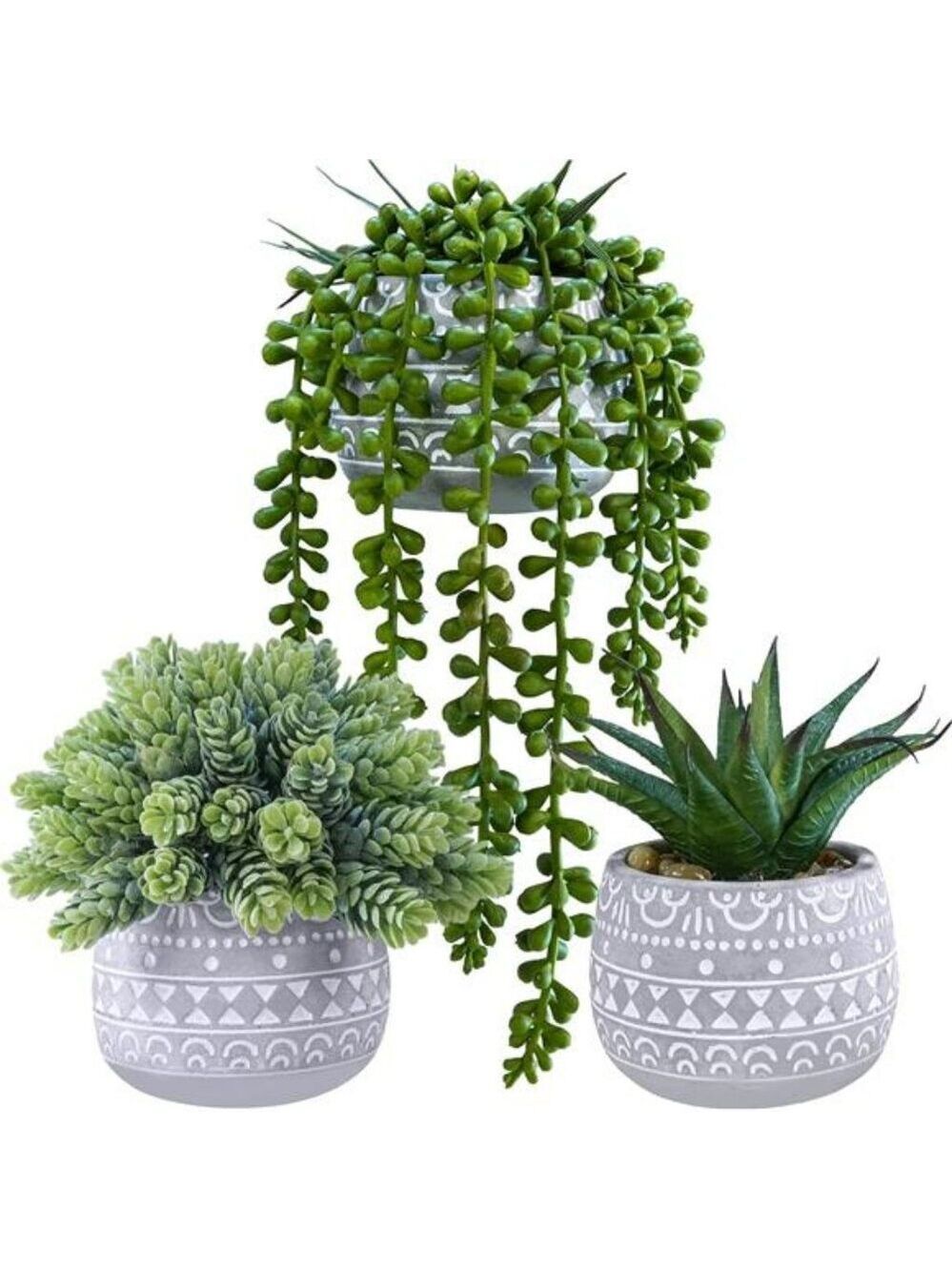 artificial succulent potted plants faux greenery for home office 3 set small